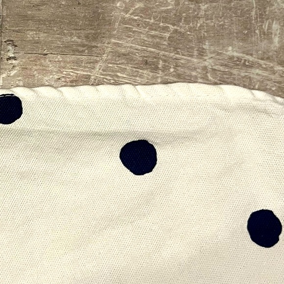 Kate Spade blue and white polka dot round tablecloth - Picture 3 of 4